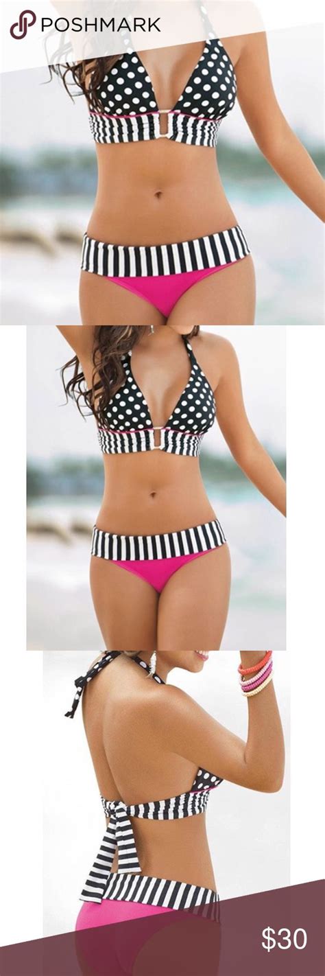 Womans Polka Dot Striped Bikini Size L New The Combination Of Colors