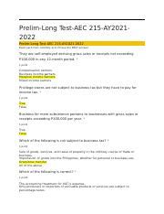 Prelim Long Test Docx Prelim Long Test AEC 215 AY20212022 Prelim Long