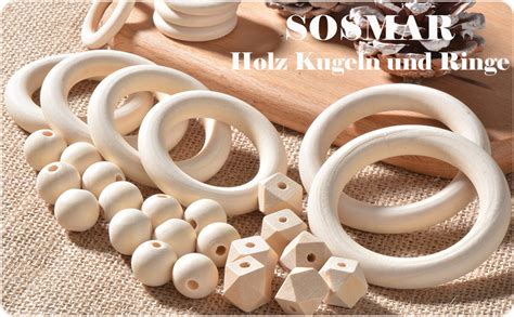 Sosmar Holz Perlen Und Ringe Set St Ck Makramee Holzperlen Rund