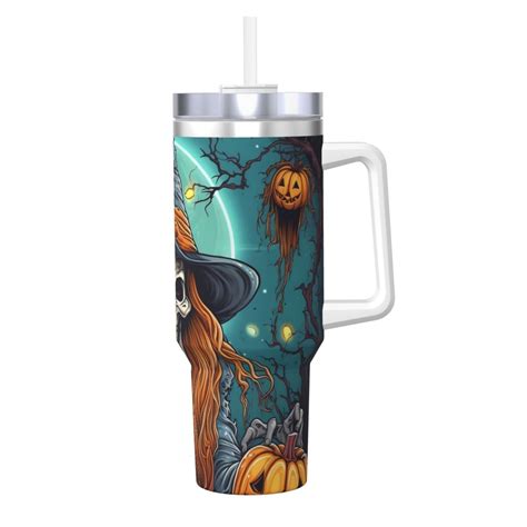 Haiem Cartoon Pumpkin Skull Printed OZ Ice Bully With Handle Portable For Hot Cold Drinks