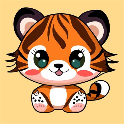 Lindo Tigre Kawaii Mascota Dibujado A Mano Dibujos Animados Pegatina