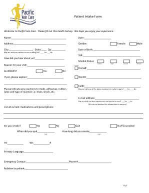 Fillable Online Patient Intake Form Pacific Vein Care Fax Email Print