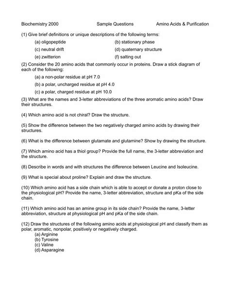 PDF Biochemistry 2000 Sample Questions Amino Acids People Uleth Ca