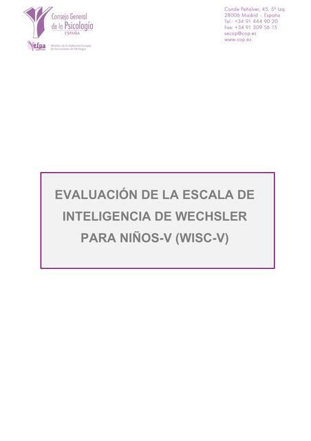 Evaluación de la escala de inteligencia de Wechsler para niños V