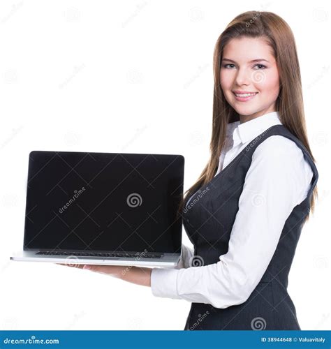 Successful Young Business Woman Holding Laptop Stock Photo Image Of