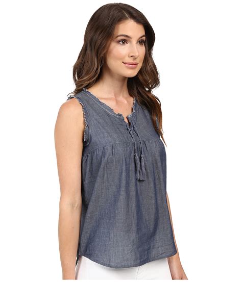 Mavi Jeans Denim Tank Top With Raw Edge Detail Indigo Free