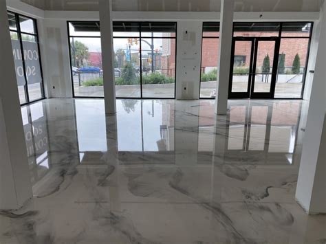 White Marble Metallic Epoxy Floor from Glossy Floors