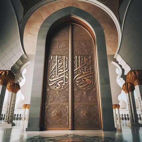 Premium Photo Grand Mosque Door In Bronze With Arabic Calligraphy And