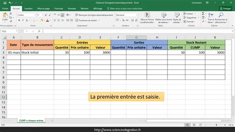 Calculer un CUMP à chaque entrée avec Excel Sciencesdegestion fr