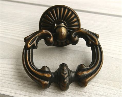 Antique Brass Black Drop Ring Drawer Handle Pull Drop Dresser Etsy