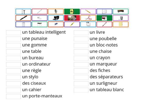 Vocabulaire De La Classe 1 De 2 Apparier