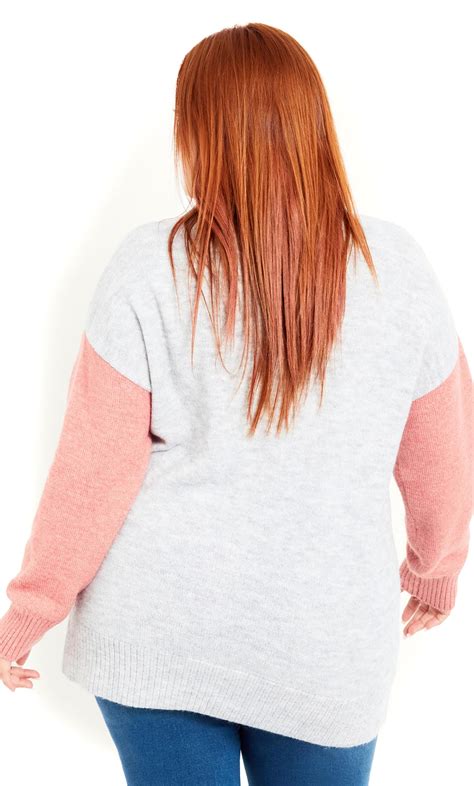 Evans Grey Pink Colour Block Knitted Jumper Evans