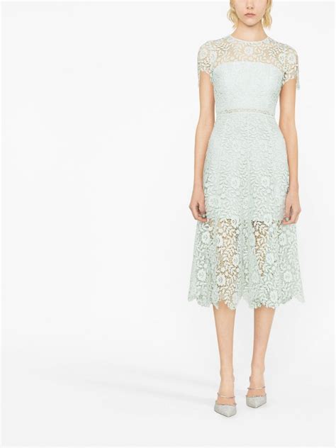 Self Portrait Lace Detail Midi Dress Green Farfetch