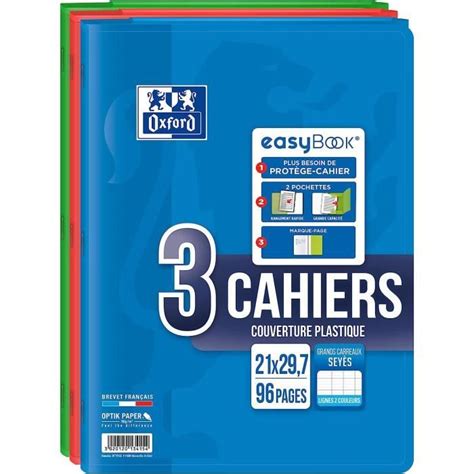 OXFORD EasyBook Lot de 3 Cahiers Agrafés Format A4 21 x 29 7cm 96