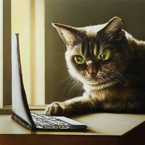 «Котик за компьютером арт» — картинка создана в Шедевруме