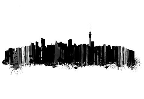 Auckland Skyline Watercolor Black And White Art Print Etsy