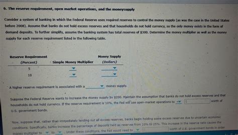 Solved 6 The Reserve Requirement Open Market Operations Chegg