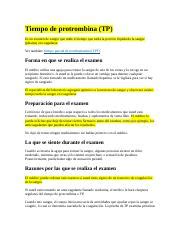 Tp Tiempo De Protombina Y Tpt Tiempo Parcial De Tromboplastina Docx