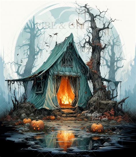 Halloween Camping Spooky Tent Digital Art Png Sublimation Halloween