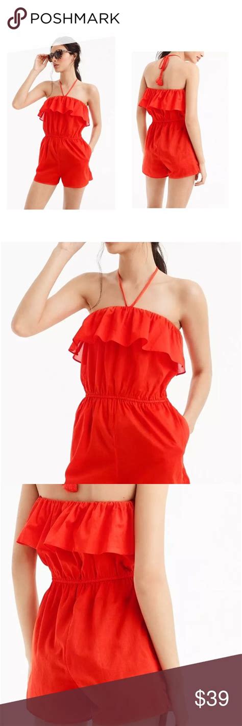 J Crew Red Ruffle Halter Back Ruffle Romper J Crew Size Smal S