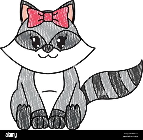 Grated Female Raccoon Cute Animal With Ribbon Bow Stock Vector Image