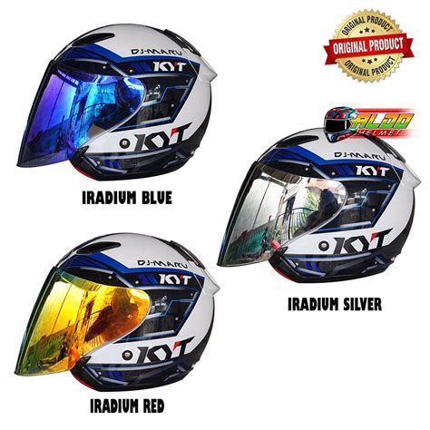 Jual KYT DJ MARU MOTIF SERI 9 WHITE BLUE HALF FACE HELM ORIGINAL