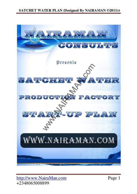 Sachet Pure Water Business Plan And Feasibility Study