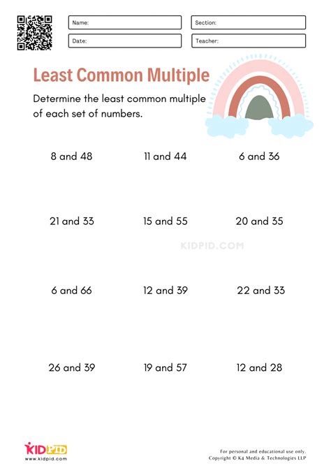 Least Common Multiple Worksheets