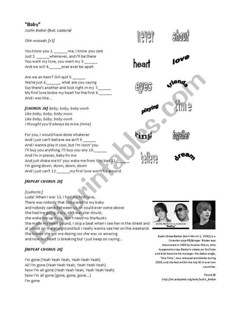 Baby Justin Bieber ESL Worksheet By Jossely