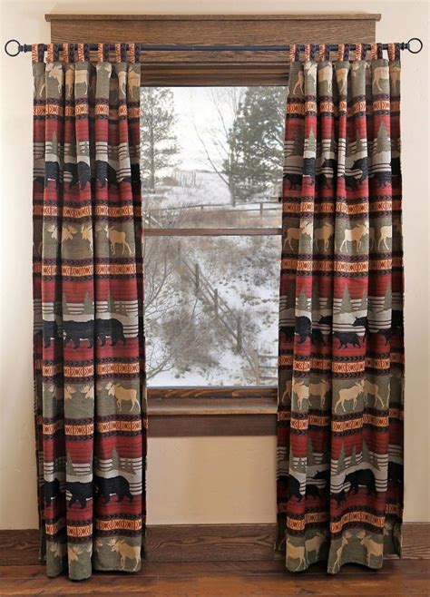 Moose And Bear Cabin Curtain Panels Rustic Window Treatments Rustic