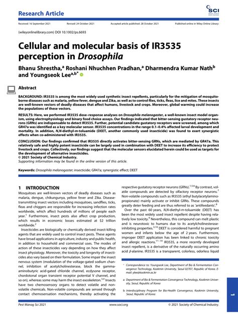 PDF Cellular And Molecular Basis Of IR3535 Perception In Drosophila