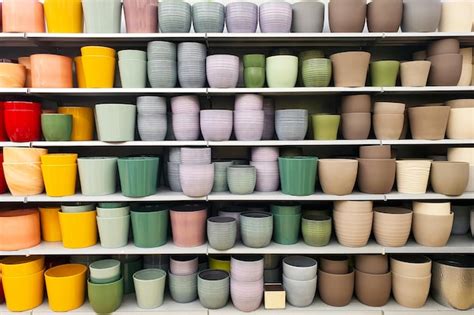 Une Tag Re De Vases De Diff Rentes Couleurs Et Une Qui Dit Nouveau