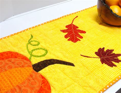 Pumpkin Table Runner Pumpkin And Autumn Leaves Appliqued On