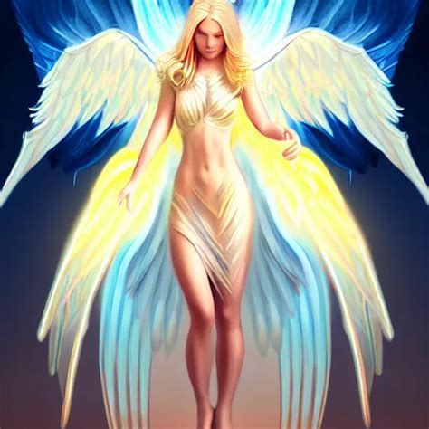 Winged Girl Angel With Blonde Hair And Glowing Halo Stable Diffusion