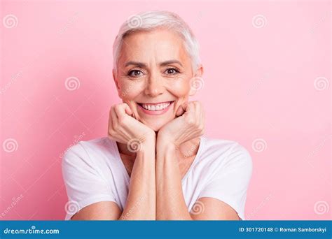 Photo Of Positive Toothy Beaming Nice Woman With Short Hairdo Wear