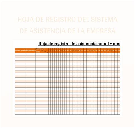 Plantilla De Excel Hoja De Registro Del Sistema De Asistencia De La