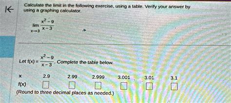 Solved Calculate The Limit In The Following Exercise Using A Table