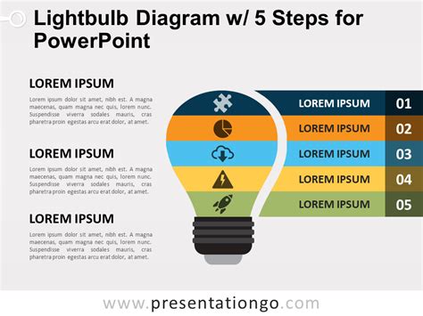 Light Bulb Diagram With 5 Steps For Powerpoint