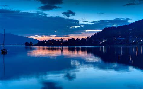 Wallpaper Laut Danau Air Refleksi Langit Matahari Terbit Biru