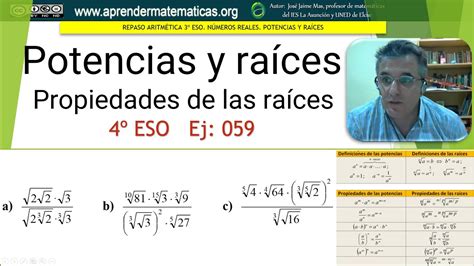 Aplicar Las Propiedades De Las Raíces 4eso 01 059 José Jaime Mas