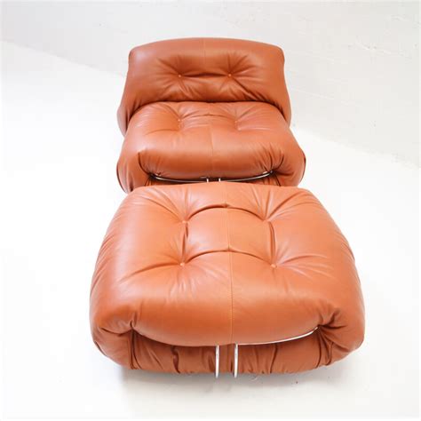 Fauteuil Vintage Soriana Avec Ottoman En Cuir Cognac Par Afra Et Tobia