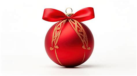 Red Christmas Ball Decoration With Red Ribbon Isolated On A White