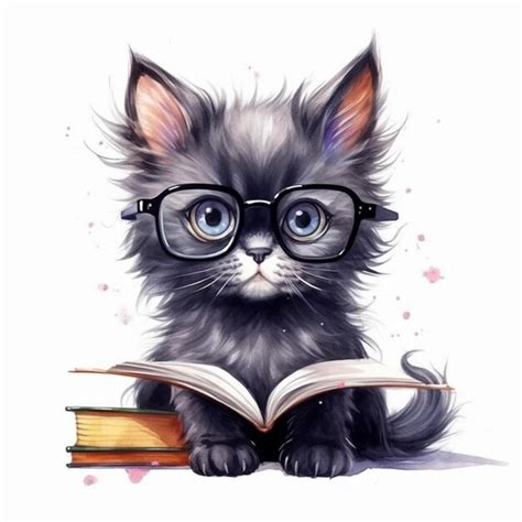 Premium AI Image | there is a cat wearing glasses and reading a book ...