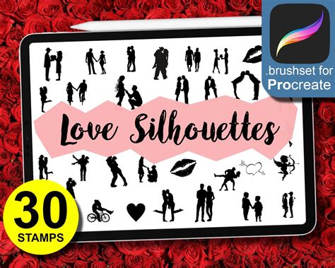 30 Love Silhouettes Brushes For Procreate Stamp Use On Ipad Etsy