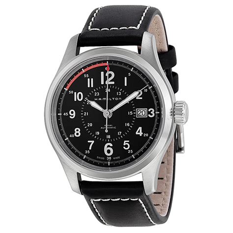 Hamilton Khaki Field Automatic Black Dial Black Leather Men's Watch watch, pictures, reviews ...