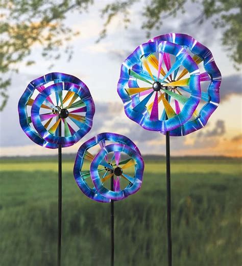 Colorful Ruffled Wind Spinners Set Of Wind Spinners Whirligigs