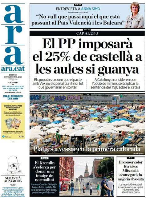 Les portades El PP imposarà el 25 de castellà a les aules si guanya