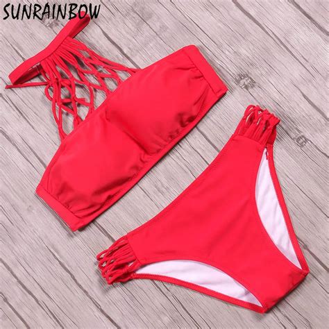 Sunrainbow New Arrival Sexy Bikinis Brasileiro Halter Bikini Set