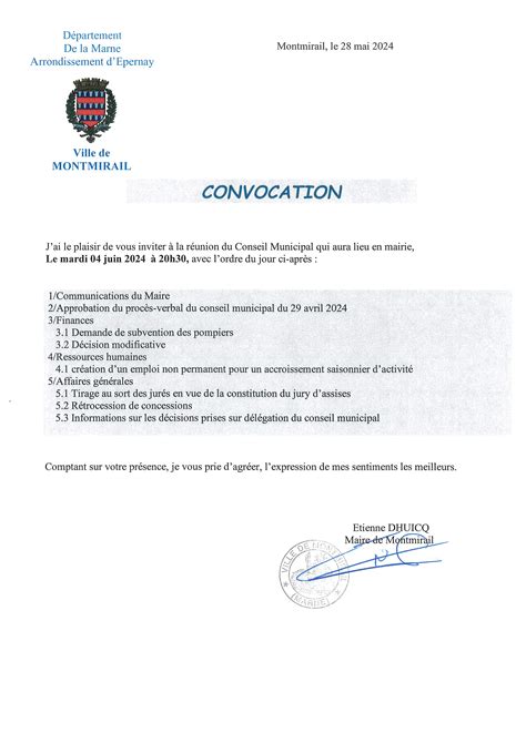 Convocation Conseil Municipal Du Juin Montmirail