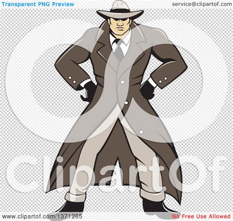 Clipart Of A Cartoon Detective Wearing A Trench Coat And Standing With